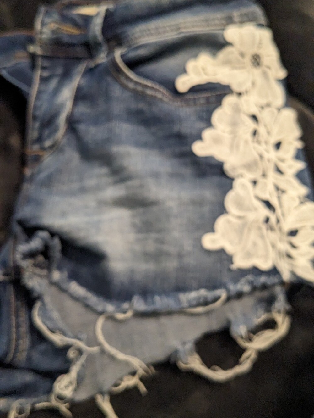 Women’s Blue Denim Shorts with White Lace Trim